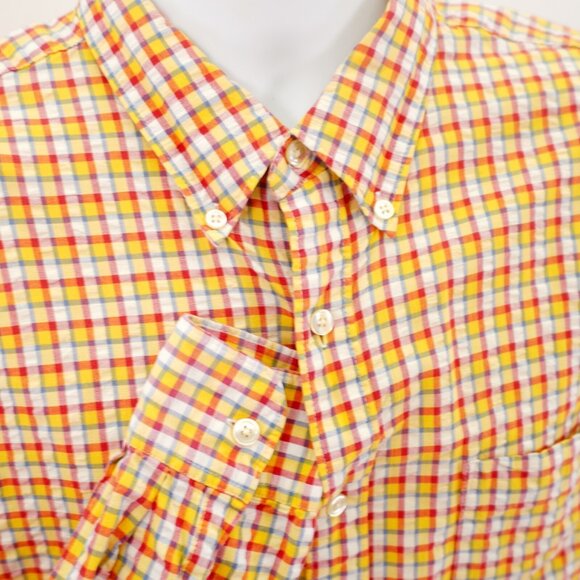 J. Crew Large Red Yellow Blue Check Pocket Button Down Long Sleeve Cotton - Picture 2 of 8